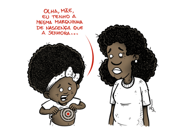 Criança Negra Com Alvo Pintado No Abdômen, Dizendo 